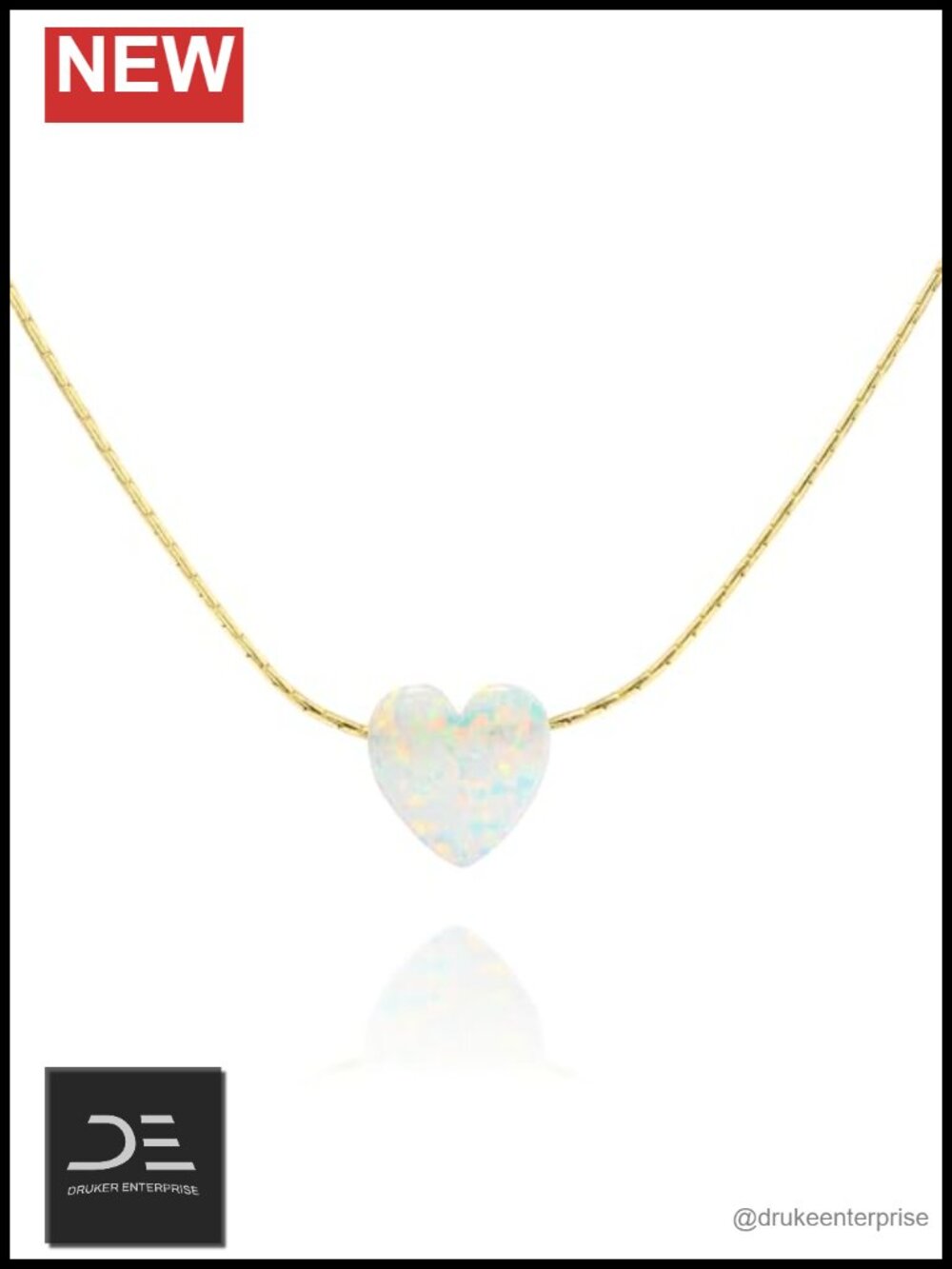 Opal Heart Choker Necklace Gold Filled Dainty Pendant 13.5-16.5 inch